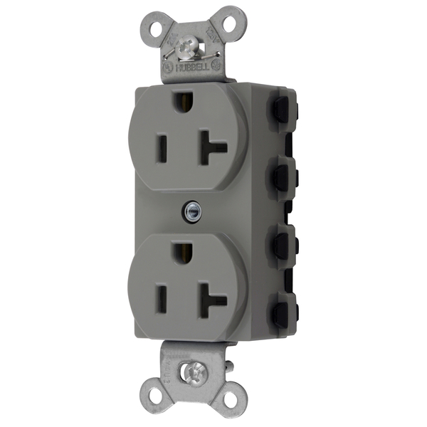 Hubbell Wiring Device-Kellems Straight Blade Devices, Receptacles, Duplex, SNAPConnect, 20A 125V, 2-Pole 3-Wire Grounding, 5-20R, Nylon, Gray, USA SNAP5362GYNA